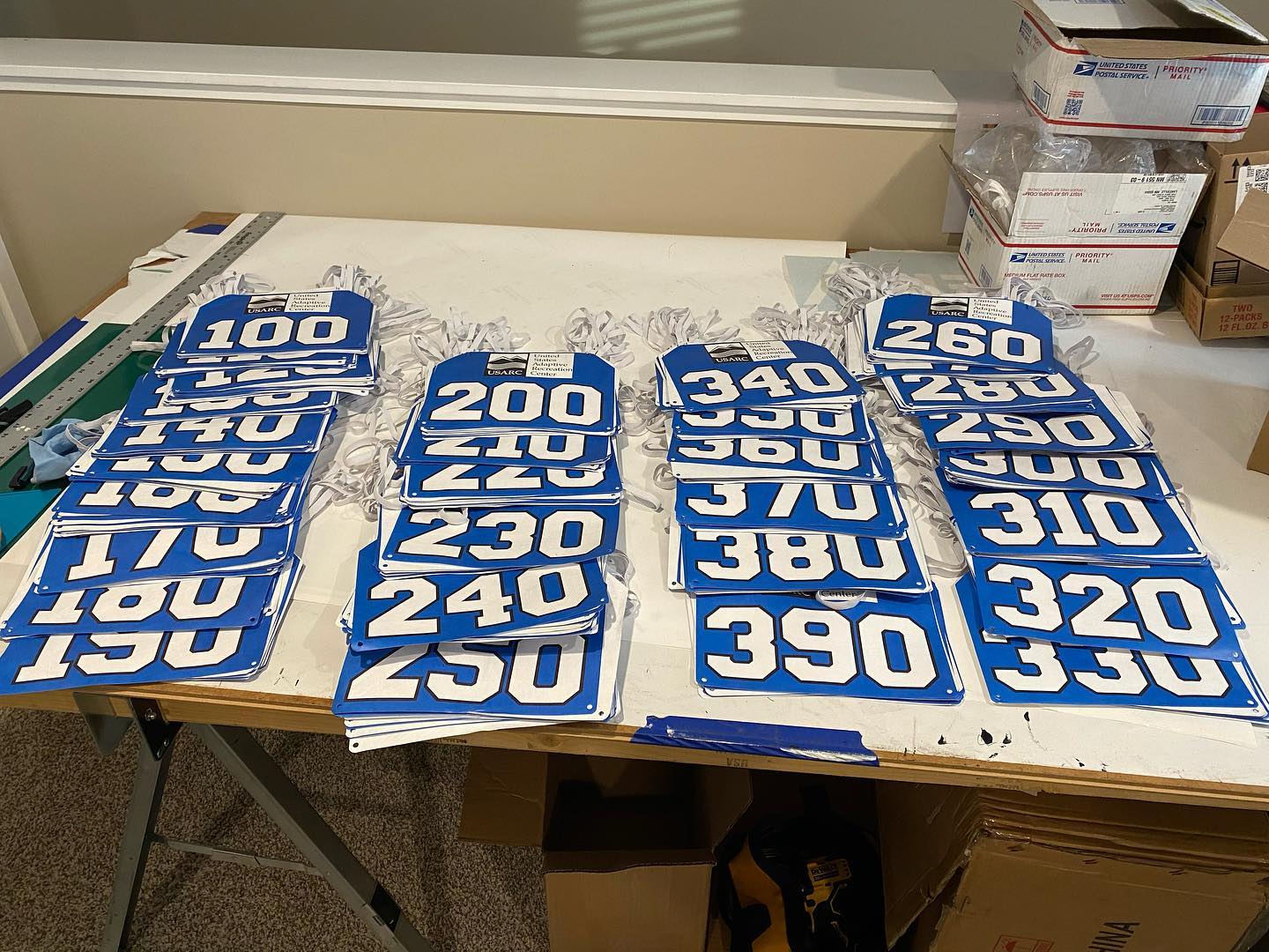 USARC full-field 360 Race Bib sets, numbers 100 through 390, sorted and ready to ship