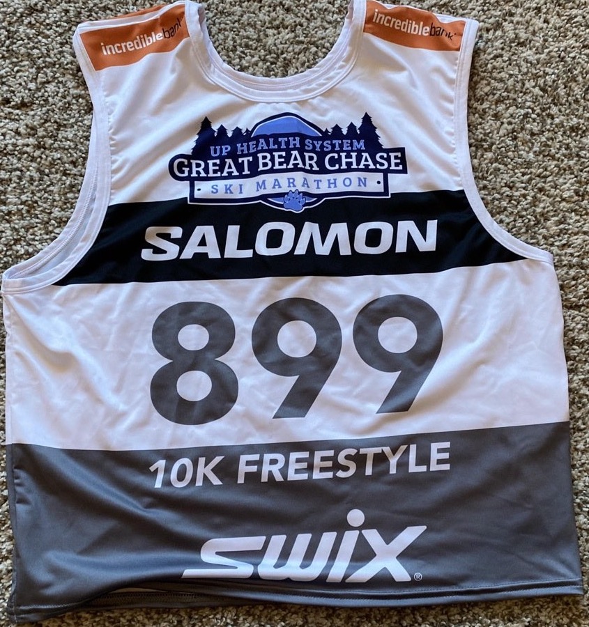 Great Bear Chase 10K Freestyle nordic race bib number 899 with Salomon and Swix sponsor bands